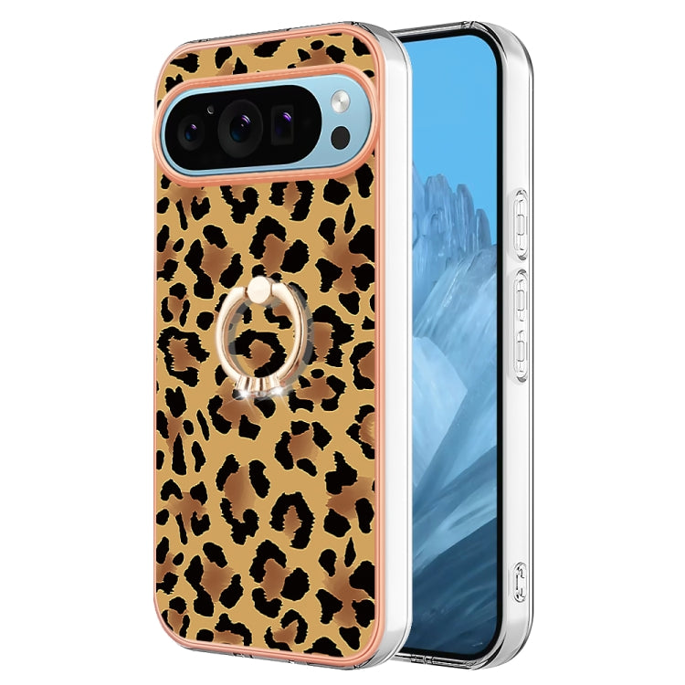 For Google Pixel 9 Pro XL Electroplating Dual-side IMD Phone Case with Ring Holder(Leopard Print) - Google Cases by buy2fix | Online Shopping UK | buy2fix