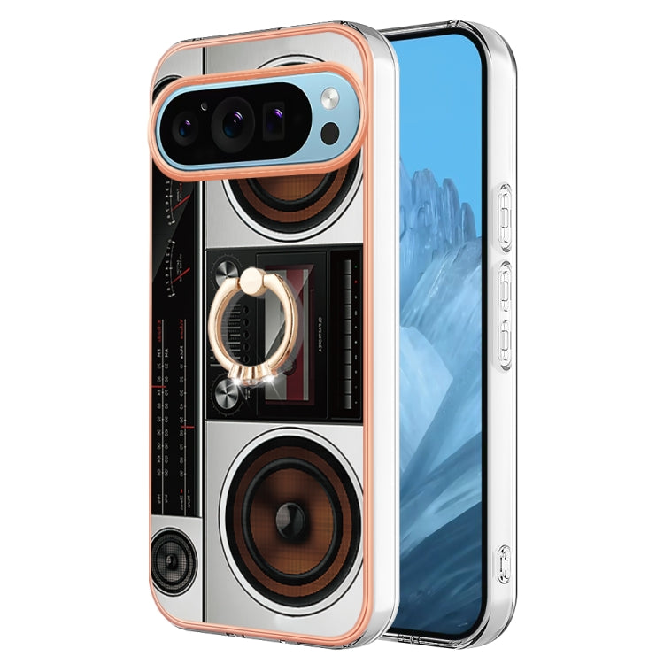 For Google Pixel 9 / 9 Pro Electroplating Dual-side IMD Phone Case with Ring Holder(Retro Radio) - Google Cases by buy2fix | Online Shopping UK | buy2fix