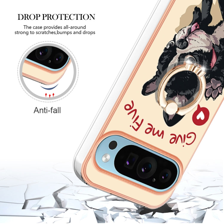 For Google Pixel 9 / 9 Pro Electroplating Dual-side IMD Phone Case with Ring Holder(Lucky Dog) - Google Cases by buy2fix | Online Shopping UK | buy2fix