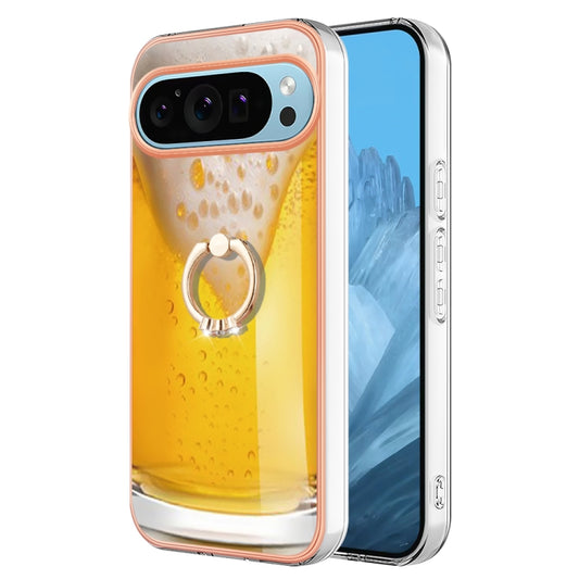 For Google Pixel 9 / 9 Pro Electroplating Dual-side IMD Phone Case with Ring Holder(Draft Beer) - Google Cases by buy2fix | Online Shopping UK | buy2fix