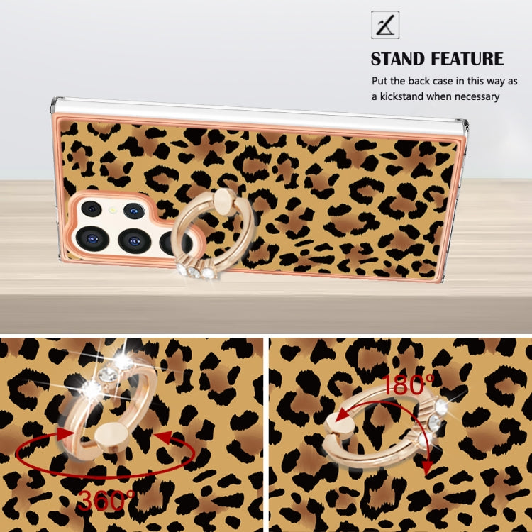 For Samsung Galaxy S24 Ultra 5G Electroplating Dual-side IMD Phone Case with Ring Holder(Leopard Print) - Galaxy S24 Ultra 5G Cases by buy2fix | Online Shopping UK | buy2fix