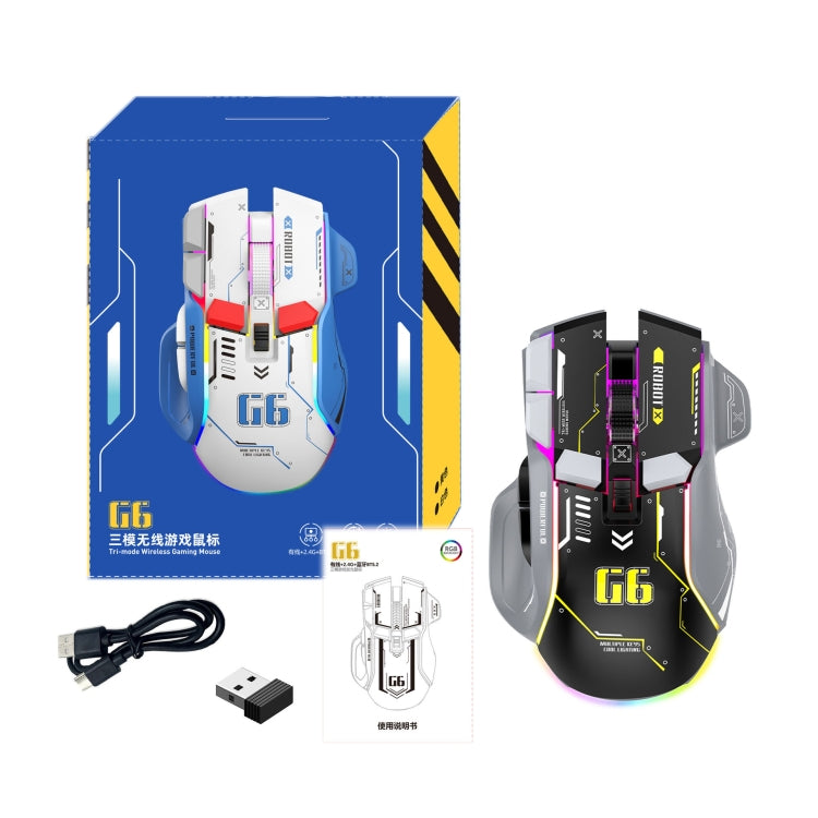 HXSJ G6 10 Keys RGB 12800DPI Tri-mode Wireless Gaming Mouse(Black) - Wireless Mice by HXSJ | Online Shopping UK | buy2fix