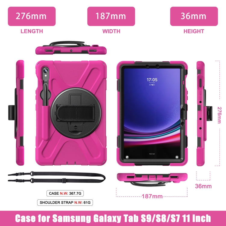 For Samsung Galaxy Tab S9 / S8 / S7 Rotary Handle Grab TPU + PC Tablet Case(Rose Red) - Galaxy Tab S9 Cases by buy2fix | Online Shopping UK | buy2fix