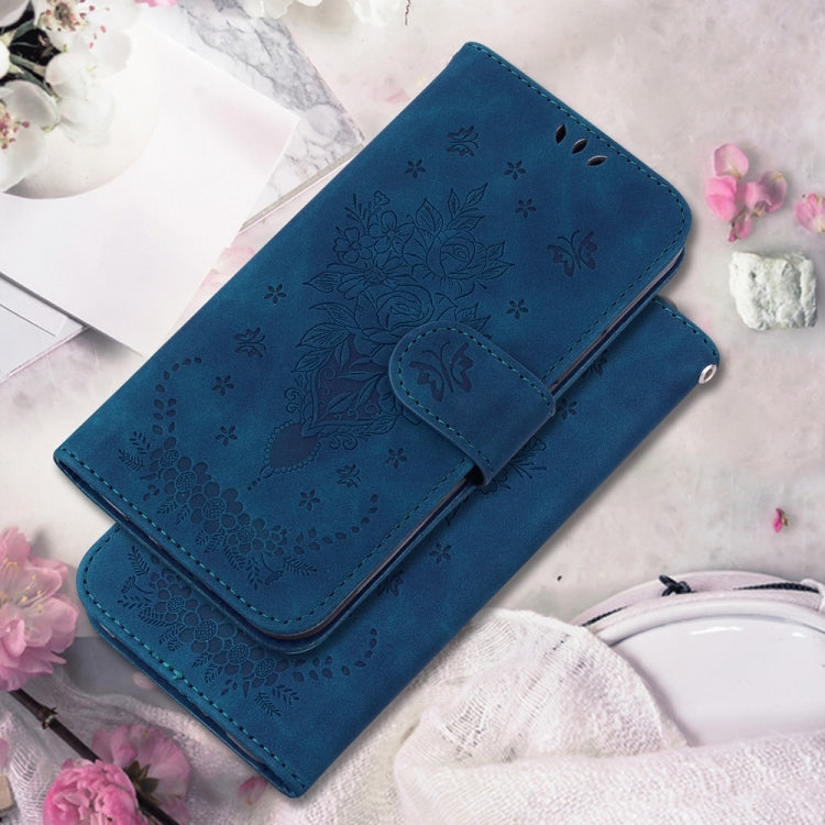 For OnePlus 13 Butterfly Rose Embossed Leather Phone Case(Blue) - OnePlus Cases by buy2fix | Online Shopping UK | buy2fix