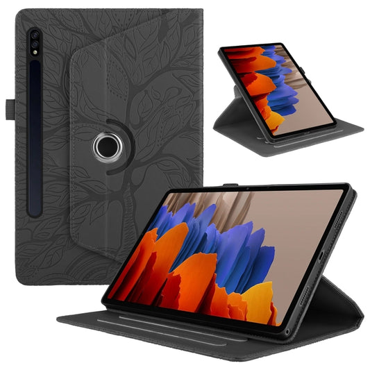 For Samsung Galaxy Tab S10+ / S9+ / S8+ Tree Life Embossed Rotation Leather Tablet Case(Black) - Tab A7 Lite T220 / T225 by buy2fix | Online Shopping UK | buy2fix