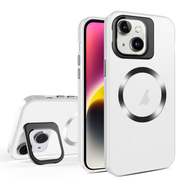 For iPhone 14 Skin Feel CD Texture MagSafe Lens Holder Phone Case(Matte White) - iPhone 14 Cases by buy2fix | Online Shopping UK | buy2fix