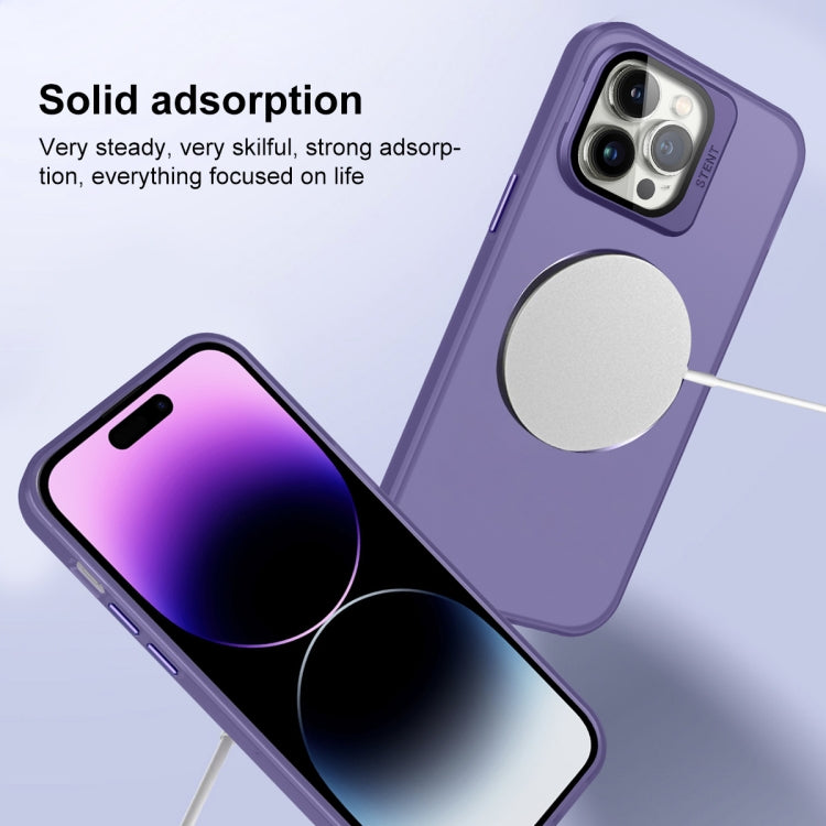 For iPhone 15 Pro Max Skin Feel CD Texture MagSafe Lens Holder Phone Case(Dark Purple) - iPhone 15 Pro Max Cases by buy2fix | Online Shopping UK | buy2fix