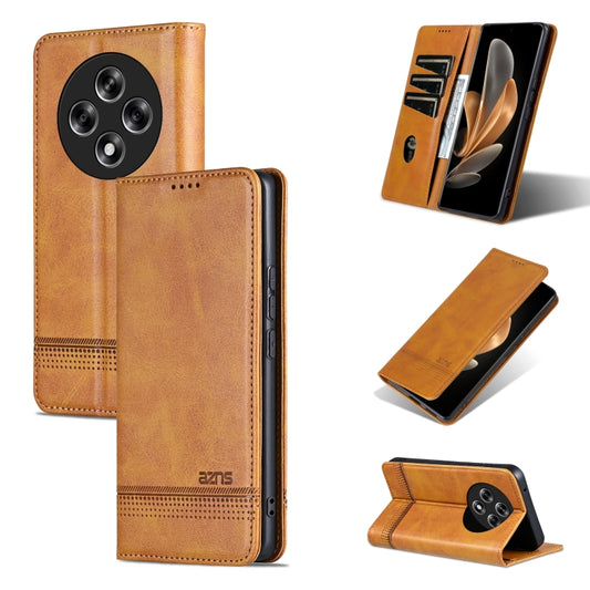 For OPPO Reno12 F 4G AZNS Magnetic Calf Texture Flip Leather Phone Case(Light Brown) - Reno12 F Cases by AZNS | Online Shopping UK | buy2fix