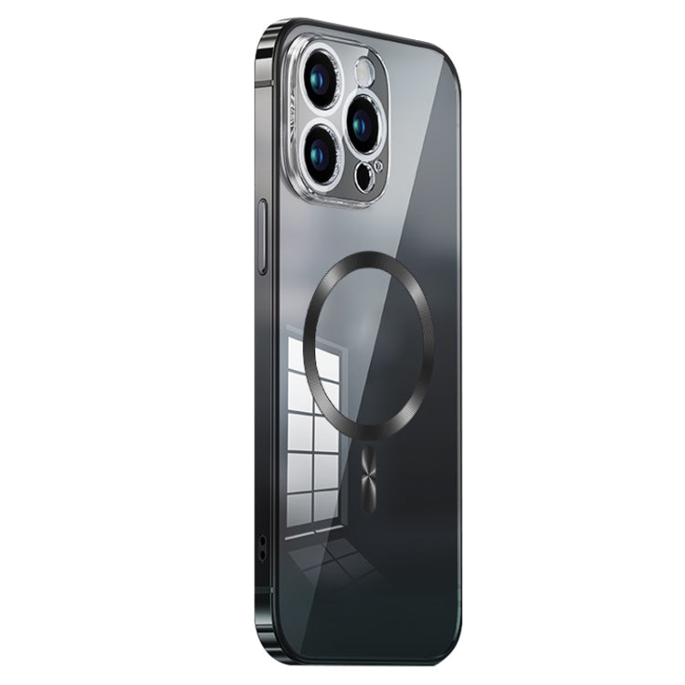 For iPhone 13 Pro MagSafe Magnetic Stainless Steel Frame Transparent TPU Phone Case(Black) - iPhone 13 Pro Cases by buy2fix | Online Shopping UK | buy2fix