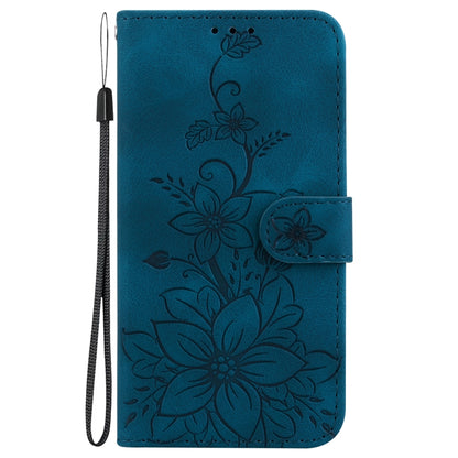 For Google Pixel 9 Pro Lily Embossed Leather Phone Case(Dark Blue) - Google Cases by buy2fix | Online Shopping UK | buy2fix