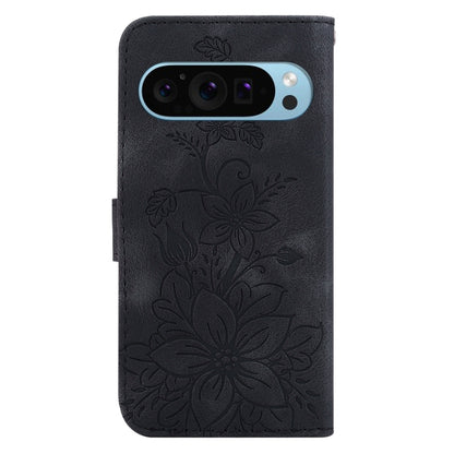 For Google Pixel 9 Lily Embossed Leather Phone Case(Black) - Google Cases by buy2fix | Online Shopping UK | buy2fix