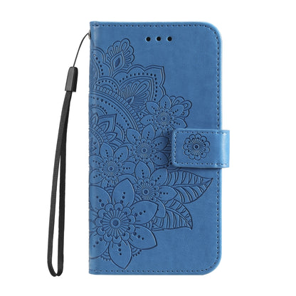 For OnePlus 12 Seven-petal Flowers Embossing Leather Phone Case(Blue) - OnePlus Cases by buy2fix | Online Shopping UK | buy2fix