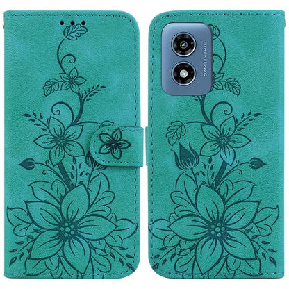 For Motorola Moto G Play 4G 2024 Lily Embossed Leather Phone Case(Green) - Motorola Cases by buy2fix | Online Shopping UK | buy2fix