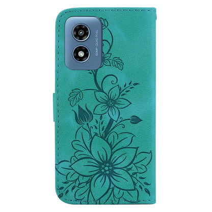 For Motorola Moto G Play 4G 2024 Lily Embossed Leather Phone Case(Green) - Motorola Cases by buy2fix | Online Shopping UK | buy2fix