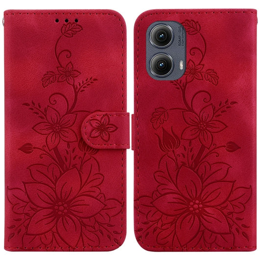 For Motorola Edge 2024 Lily Embossed Leather Phone Case(Red) - Motorola Cases by buy2fix | Online Shopping UK | buy2fix