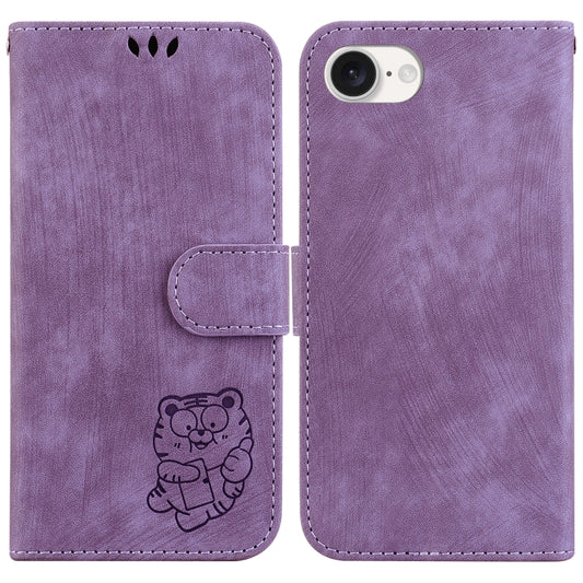 For iPhone 16e Little Tiger Embossed Leather Phone Case(Purple) - iPhone 16e Cases by buy2fix | Online Shopping UK | buy2fix