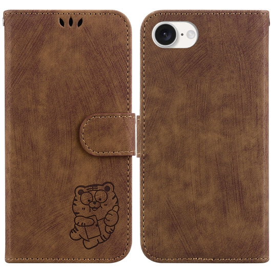 For iPhone 16e Little Tiger Embossed Leather Phone Case(Brown) - iPhone 16e Cases by buy2fix | Online Shopping UK | buy2fix