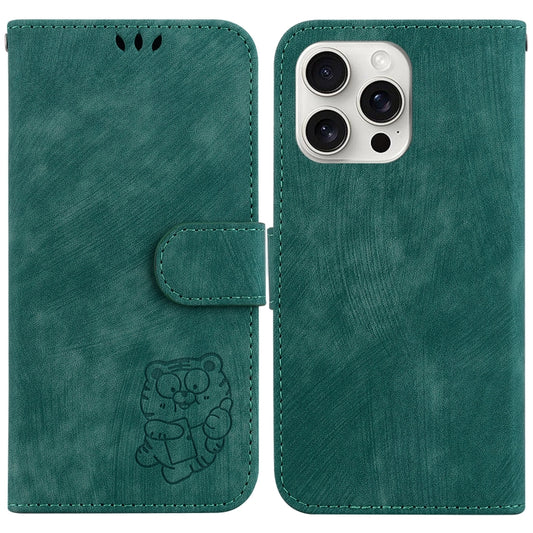 For iPhone 16 Pro Max Little Tiger Embossed Leather Phone Case(Green) - iPhone 16 Pro Max Cases by buy2fix | Online Shopping UK | buy2fix