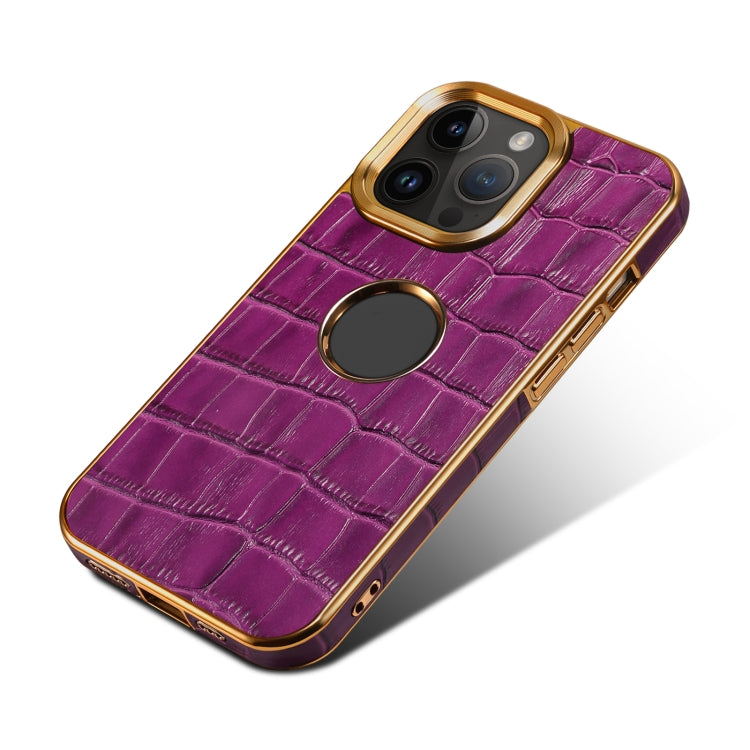 For iPhone 15 Pro Max Denior Crocodile Texture Genuine Leather Electroplating Phone Case(Purple) - iPhone 15 Pro Max Cases by Denior | Online Shopping UK | buy2fix