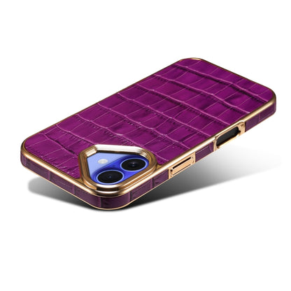 For iPhone 16 Plus Denior Crocodile Texture Genuine Leather Electroplating Phone Case(Purple) - More iPhone Cases by Denior | Online Shopping UK | buy2fix