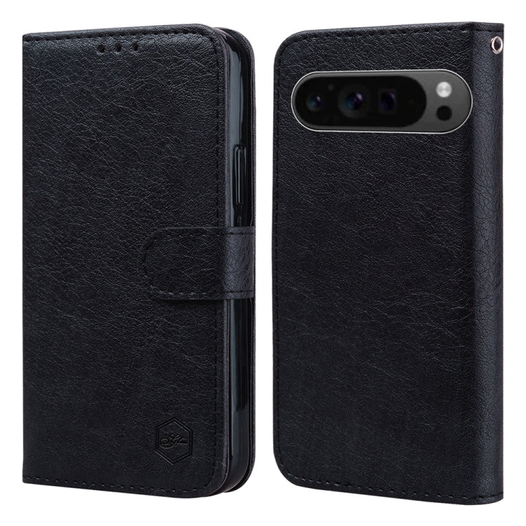 For Google Pixel 9 Pro Skin Feeling Oil Leather Texture PU + TPU Phone Case(Black) - Google Cases by buy2fix | Online Shopping UK | buy2fix