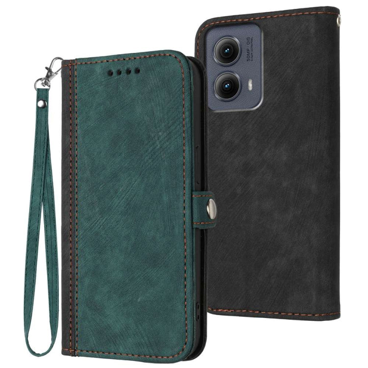 For Motorola Edge 5G 2024 Side Buckle Double Fold Hand Strap Leather Phone Case(Dark Green) - Motorola Cases by buy2fix | Online Shopping UK | buy2fix