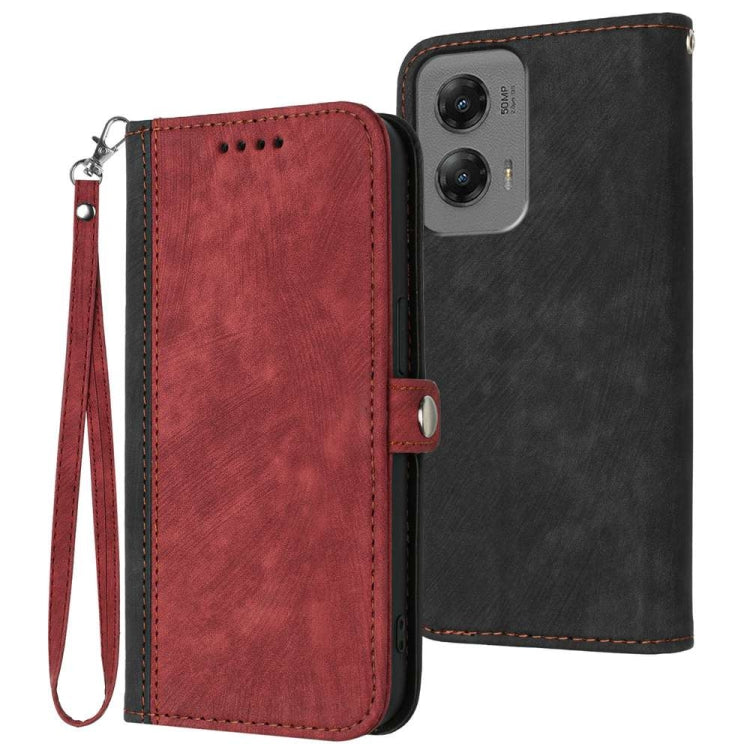 For Motorola Moto G Stylus 5G 2024 Side Buckle Double Fold Hand Strap Leather Phone Case(Red) - Motorola Cases by buy2fix | Online Shopping UK | buy2fix