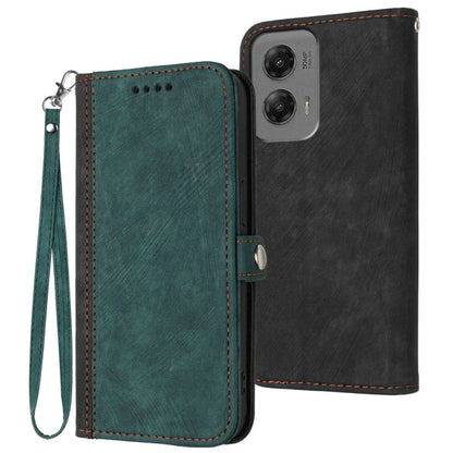 For Motorola Moto G Stylus 5G 2024 Side Buckle Double Fold Hand Strap Leather Phone Case(Dark Green) - Motorola Cases by buy2fix | Online Shopping UK | buy2fix