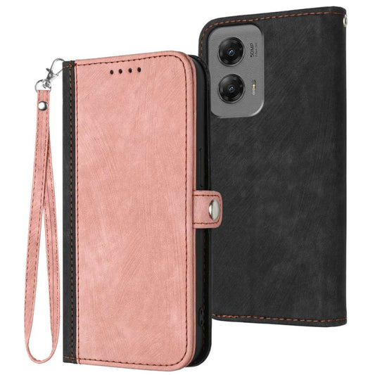 For Motorola Moto G Stylus 5G 2024 Side Buckle Double Fold Hand Strap Leather Phone Case(Pink) - Motorola Cases by buy2fix | Online Shopping UK | buy2fix