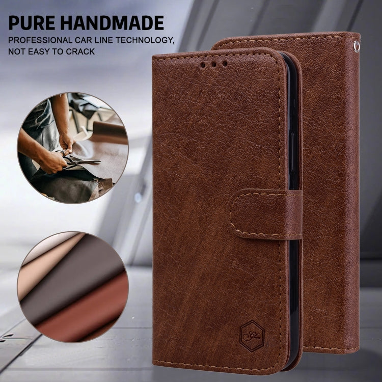 For iPhone 16 Plus Skin Feeling Oil Leather Texture PU + TPU Phone Case(Brown) - iPhone 16 Plus Cases by buy2fix | Online Shopping UK | buy2fix