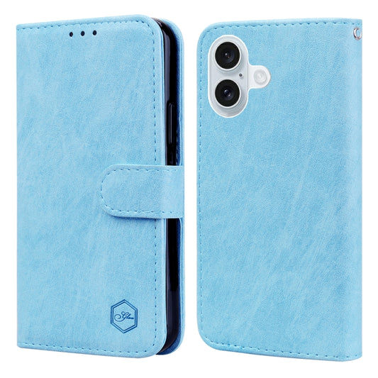 For iPhone 16 Plus Skin Feeling Oil Leather Texture PU + TPU Phone Case(Light Blue) - iPhone 16 Plus Cases by buy2fix | Online Shopping UK | buy2fix