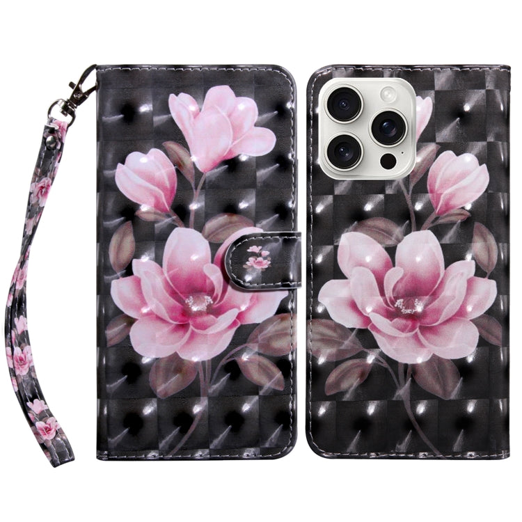 For iPhone 16 Pro 3D Painted Leather Phone Case(Pink Flower) - iPhone 16 Pro Cases by buy2fix | Online Shopping UK | buy2fix