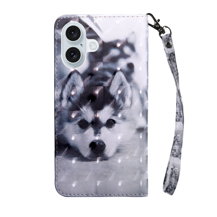 For iPhone 16 Plus 3D Painted Leather Phone Case(Husky) - iPhone 16 Plus Cases by buy2fix | Online Shopping UK | buy2fix