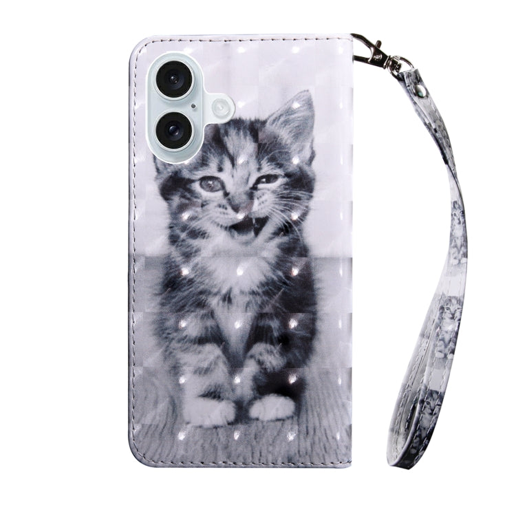 For iPhone 16 3D Painted Leather Phone Case(Smile Cat) - iPhone 16 Cases by buy2fix | Online Shopping UK | buy2fix