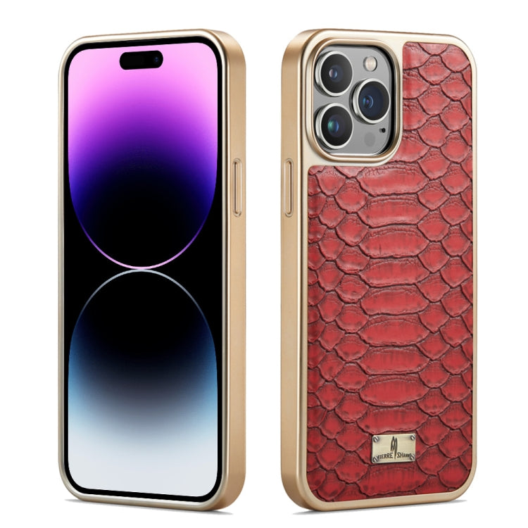 For iPhone 15 Pro Max Fierre Shann Python Texture Electroplating PU Phone Case(Red) - iPhone 15 Pro Max Cases by FIERRE SHANN | Online Shopping UK | buy2fix