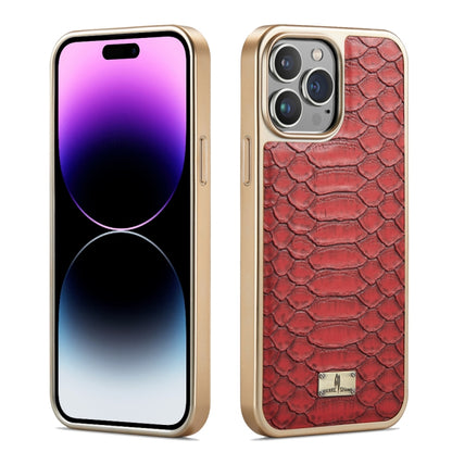 For iPhone 15 Pro Max Fierre Shann Python Texture Electroplating PU Phone Case(Red) - iPhone 15 Pro Max Cases by FIERRE SHANN | Online Shopping UK | buy2fix