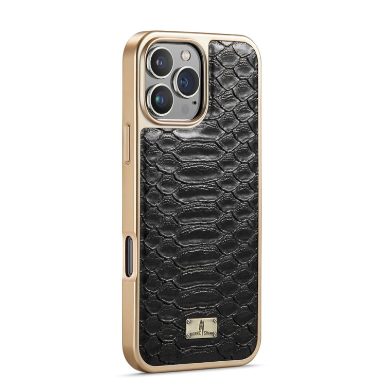 For iPhone 16 Pro Fierre Shann Python Texture Electroplating PU Phone Case(Black) - iPhone 16 Pro Cases by FIERRE SHANN | Online Shopping UK | buy2fix