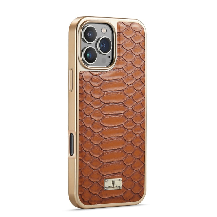 For iPhone 16 Pro Fierre Shann Python Texture Electroplating PU Phone Case(Brown) - iPhone 16 Pro Cases by FIERRE SHANN | Online Shopping UK | buy2fix