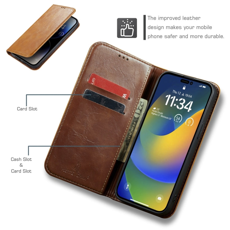 For iPhone 15 Pro Max Fierre Shann Vintage Bark Texture Wallet Leather Phone Case(Khaki) - iPhone 15 Pro Max Cases by FIERRE SHANN | Online Shopping UK | buy2fix