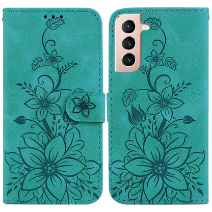 For Samsung Galaxy S22+ 5G Lily Embossed Leather Phone Case(Green) - Galaxy S22+ 5G Cases by buy2fix | Online Shopping UK | buy2fix