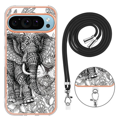 For Google Pixel 9 / 9 Pro Electroplating Dual-side IMD Phone Case with Lanyard(Totem Elephant) - Google Cases by buy2fix | Online Shopping UK | buy2fix