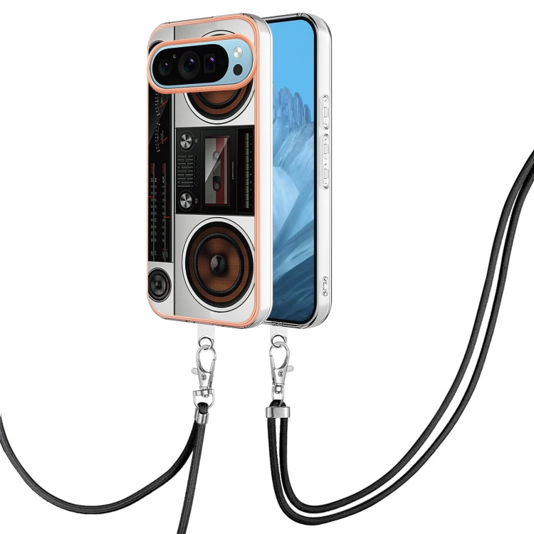 For Google Pixel 9 / 9 Pro Electroplating Dual-side IMD Phone Case with Lanyard(Retro Radio) - Google Cases by buy2fix | Online Shopping UK | buy2fix