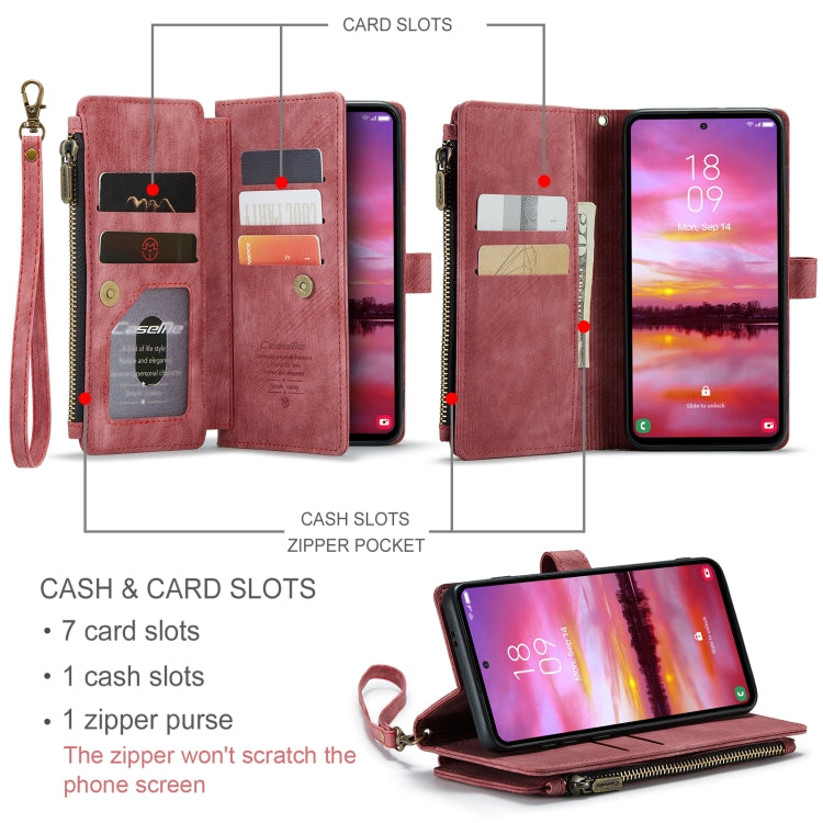 For Samsung Galaxy S24 5G CaseMe C30 Card Slots Zipper Wallet Leather Phone Case(Red) - Galaxy S24 5G Cases by CaseMe | Online Shopping UK | buy2fix