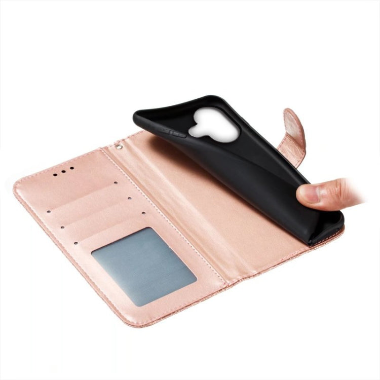 For iPhone 16 Lace Flower Embossing Flip Leather Phone Case(Rose Gold) - iPhone 16 Cases by buy2fix | Online Shopping UK | buy2fix