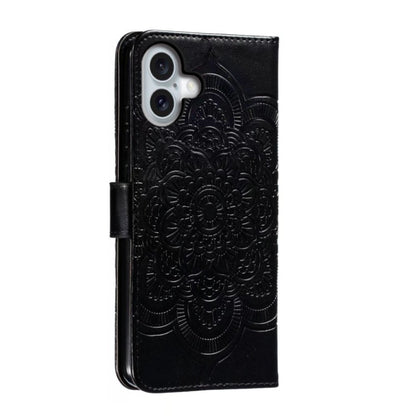 For iPhone 16 Plus Mandala Embossing Pattern Horizontal Flip Leather Phone Case(Black) - iPhone 16 Plus Cases by buy2fix | Online Shopping UK | buy2fix