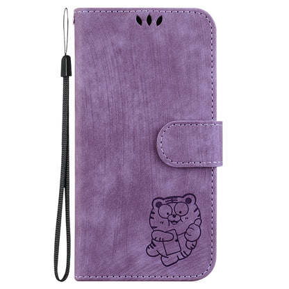 For Google Pixel 9 Little Tiger Embossed Leather Phone Case(Purple) - Google Cases by buy2fix | Online Shopping UK | buy2fix