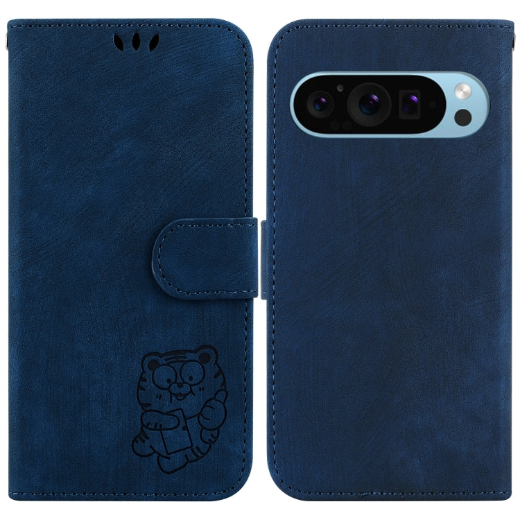 For Google Pixel 9 Little Tiger Embossed Leather Phone Case(Dark Blue) - Google Cases by buy2fix | Online Shopping UK | buy2fix