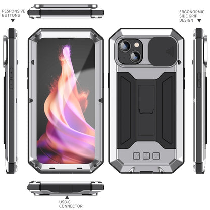 For iPhone 15 Plus R-JUST Sliding Camera Life Waterproof Holder Phone Case(Silver) - iPhone 15 Plus Cases by R-JUST | Online Shopping UK | buy2fix