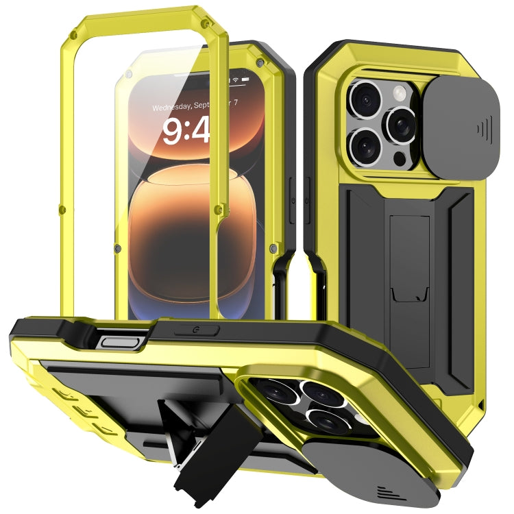 For iPhone 16 Pro R-JUST Sliding Camera IP54 Life Waterproof Holder Phone Case(Yellow) - iPhone 16 Pro Cases by R-JUST | Online Shopping UK | buy2fix