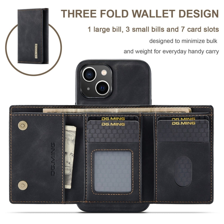 For iPhone 15 DG.MING M1 Series 3-Fold Multi Card Wallet Leather Phone Case(Black) - iPhone 15 Cases by DG.MING | Online Shopping UK | buy2fix